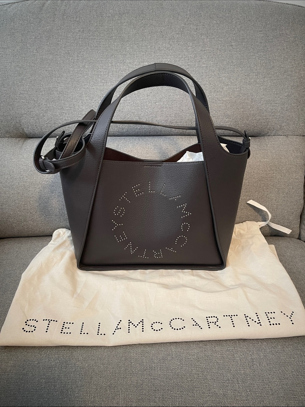 Stella McCartney Charcoal Gray Perforated Logo Shoulder Tote